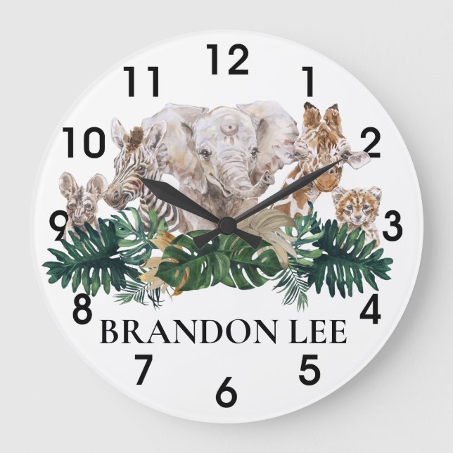 Jungle Babies Safari African Elephant Personalized Large Clock (Front)
