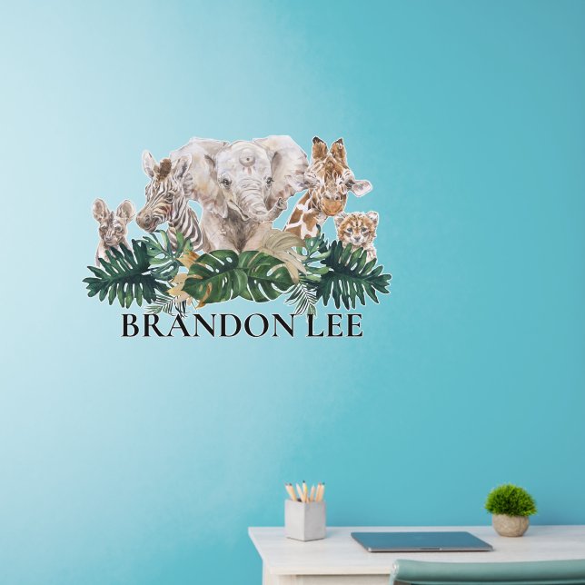 Jungle Babies Safari African Elephant Personalized Wall Decal (Home Office)