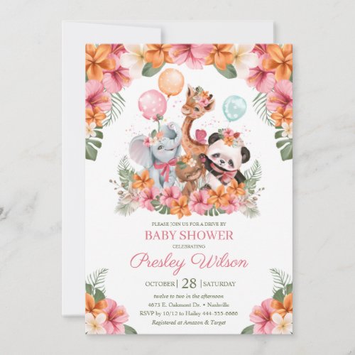 Jungle Babies Safari Floral Drive By Baby Shower Invitation