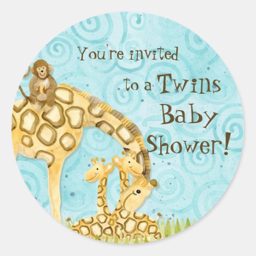 Jungle Babies Twins Baby Shower Stickers _ Blue