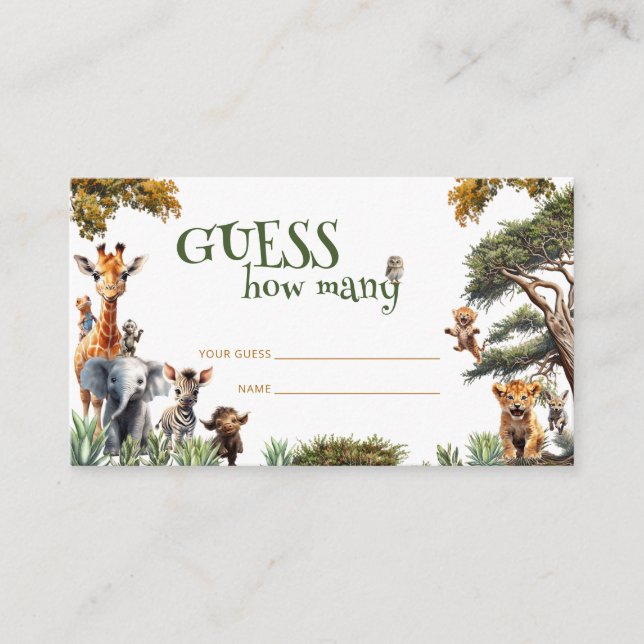 Jungle Baby Animals Baby Shower Guess Game Enclosure Card (Front)