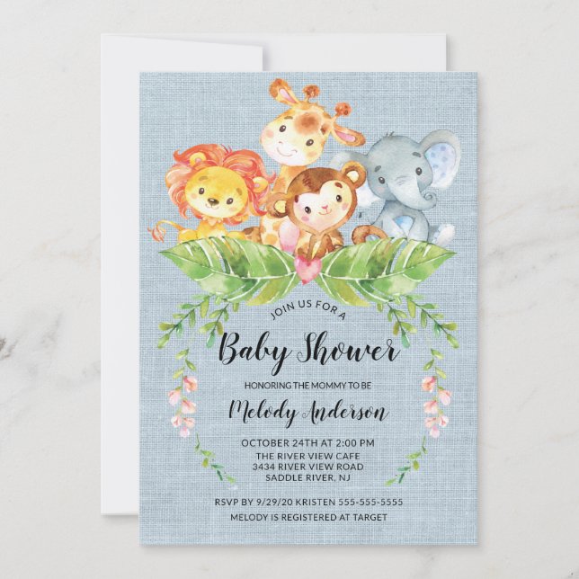 Jungle Baby Animals Boys Baby Shower Invitation (Front)