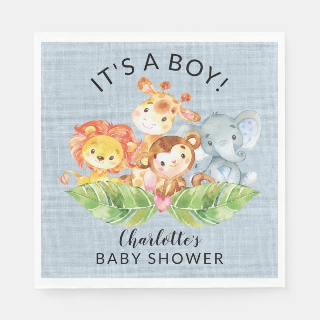 Jungle Baby Animals Boys Baby Shower Napkins (Front)