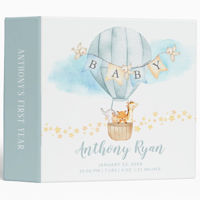 Jungle Baby Animals Boys First Year Photo Album 3 Ring Binder (Front/Spine)