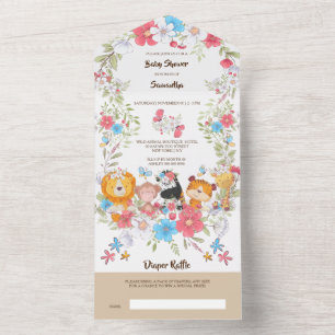 Jungle baby animals cute safari tropical party all in one invitation