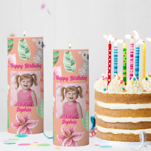 Jungle Baby Animals Girl Birthday Pillar Candle