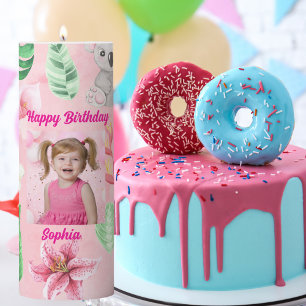 Jungle Baby Animals Girl Birthday Pillar Candle