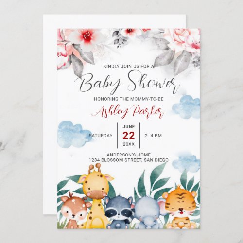 Jungle Baby Animals  Invitation