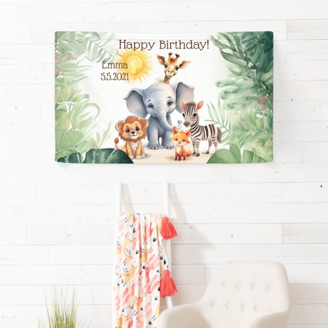 Jungle baby animals kids birthday party sign fun (Insitu)