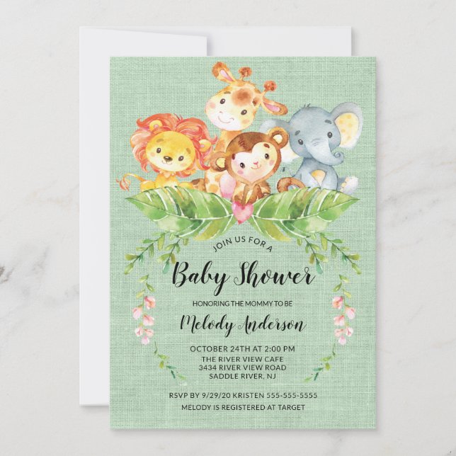 Jungle Baby Animals Neutral Baby Shower Invitation (Front)
