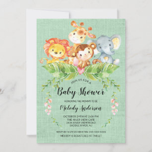 Jungle Baby Animals Neutral Baby Shower Invitation