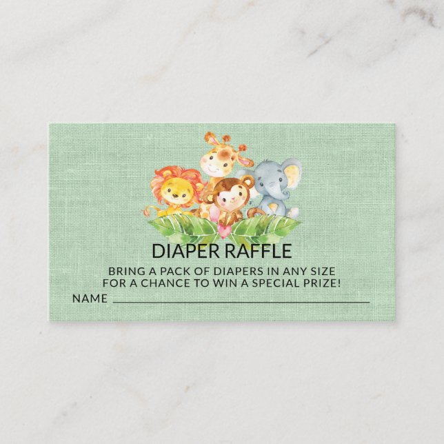 Jungle Baby Animals Shower Diaper Raffle Ticket Enclosure Card (Front)