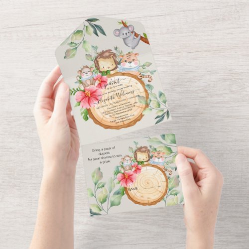 Jungle Baby  Animals Shower Greenery Safari  All In One Invitation