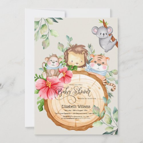 Jungle Baby  Animals Shower Greenery Safari  Invitation