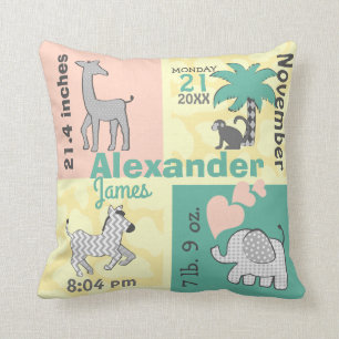 Jungle Baby Birth Stats Pillow