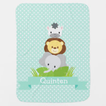 Jungle Baby Blanket blue personalized with name