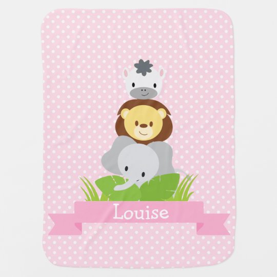 Jungle Baby Blanket pink personalized with name