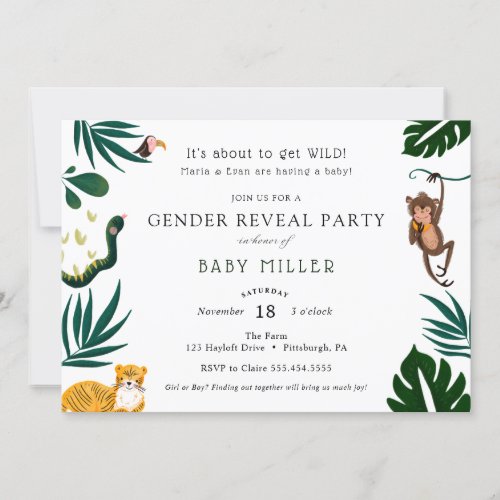 Jungle Baby Gender Reveal Party Invitation