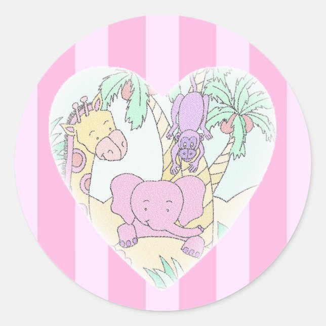 Jungle Baby Heart Blessings- girl Classic Round Sticker (Front)