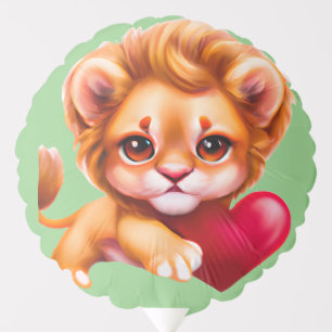 Jungle Baby Lion with a Red Heart Balloon