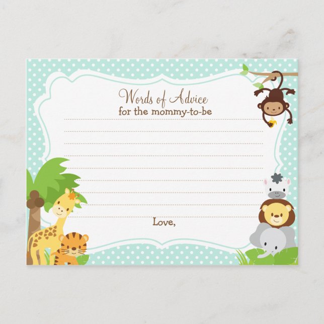 Jungle Baby Shower Advice card for the mom to be (Front)