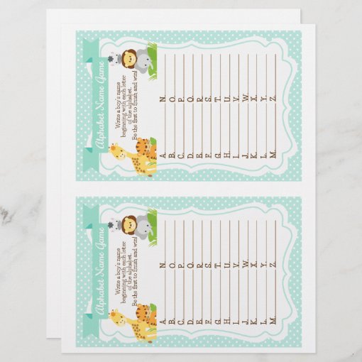 Jungle Baby Shower Alphabet boy's Name Game Zazzle