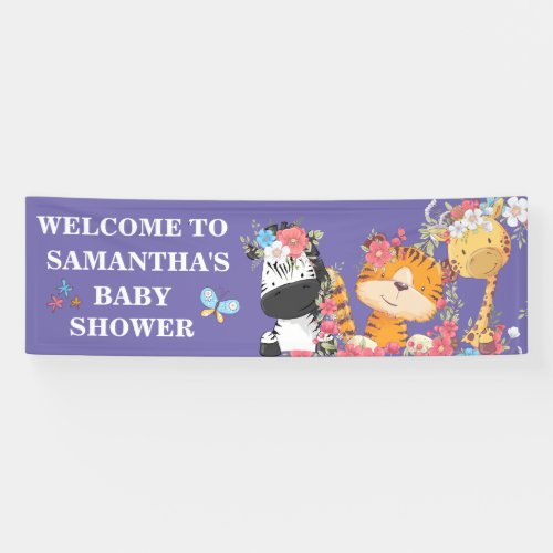 Jungle baby shower cute baby animals purple safari banner