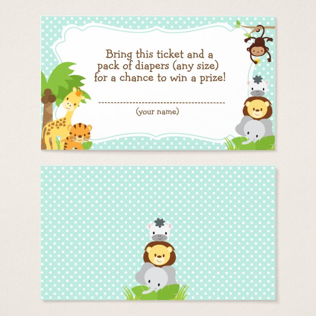 Jungle Baby Shower Diaper Raffle Ticket Blue