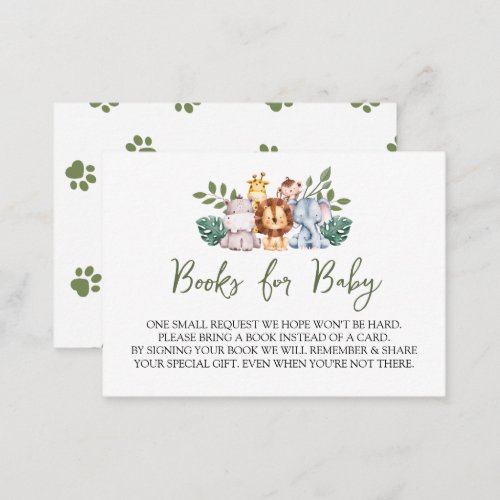 Jungle Baby Shower Elephant Books for Baby Enclosure Card