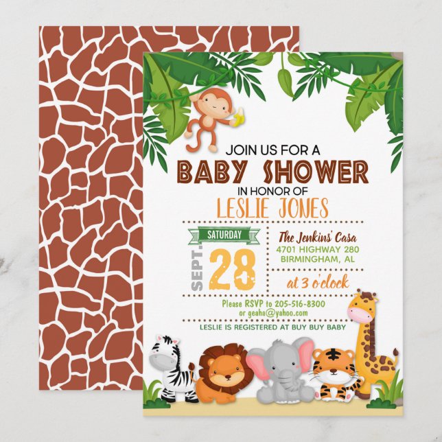 Jungle Baby Shower Invitation (Front/Back)