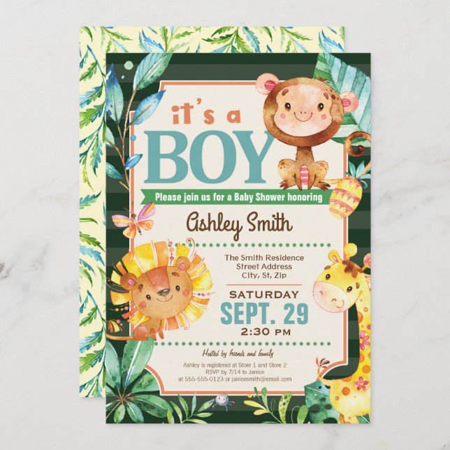 Jungle Baby Shower Invitation Boy (Front/Back)