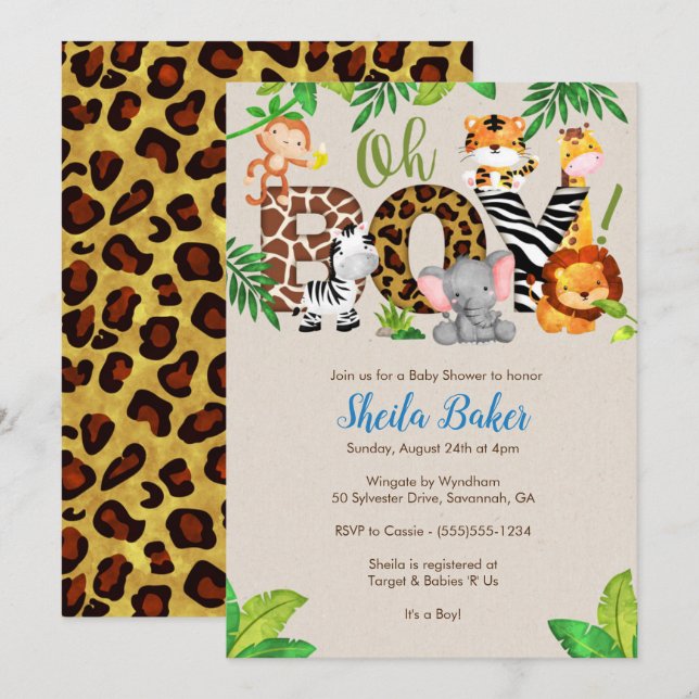 Jungle Baby Shower Invitation - Boy Baby Shower (Front/Back)