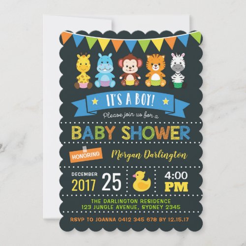 Jungle Baby Shower Invitation Boy Safari Invite