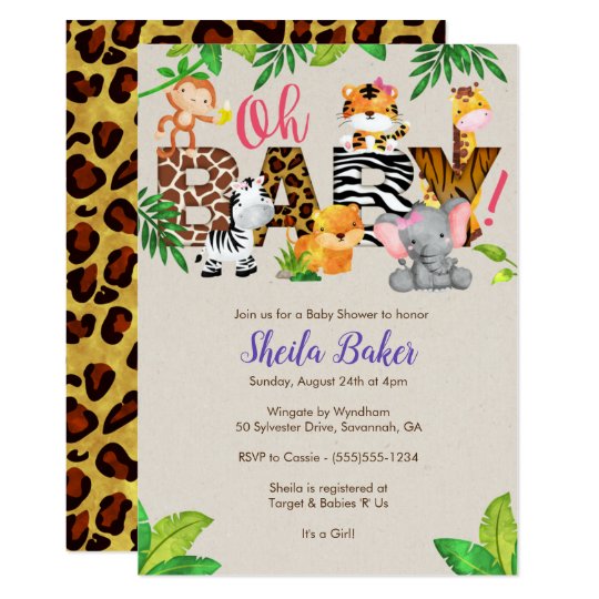 Jungle Baby Shower Invitation Girl Baby Shower