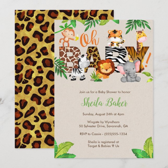 Jungle Baby Shower Invitation - Neutral Invite (Front/Back)