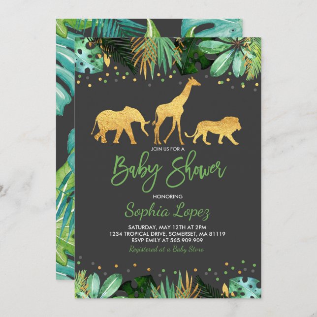 Jungle Baby Shower Invitation Tropical Baby Shower (Front/Back)