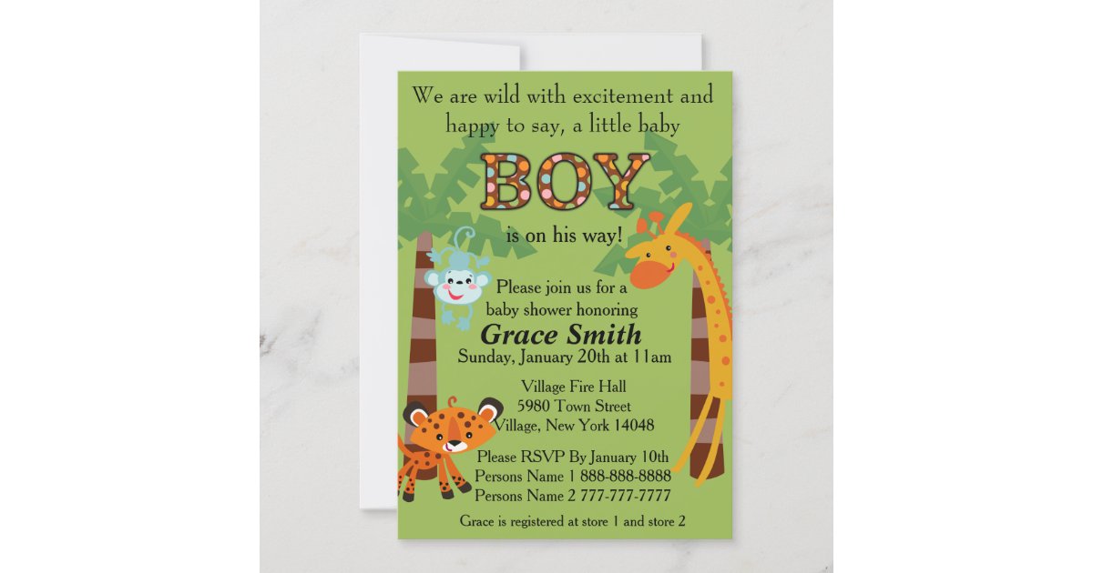 Jungle Baby Shower Invite "Boy" Zazzle