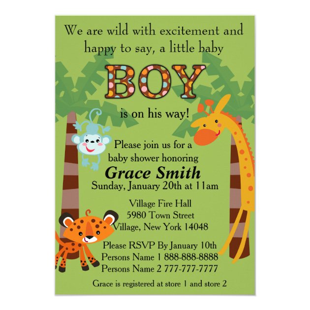Jungle Baby Shower Invite "Boy"
