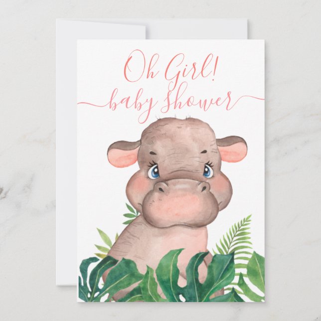 Jungle Baby Shower Pink Hippo  Invitation (Back)