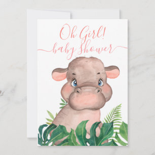 Jungle Baby Shower Pink Hippo Invitation