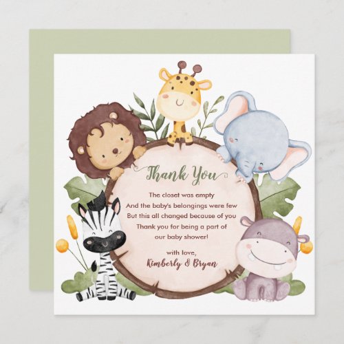 Jungle Baby Shower Thank You Cards Safari Boy