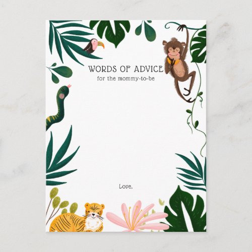 Jungle Baby Shower Words of Advice Postcard