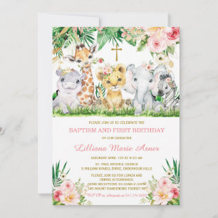 Jungle Baptism and First Birthday Girl Invitation
