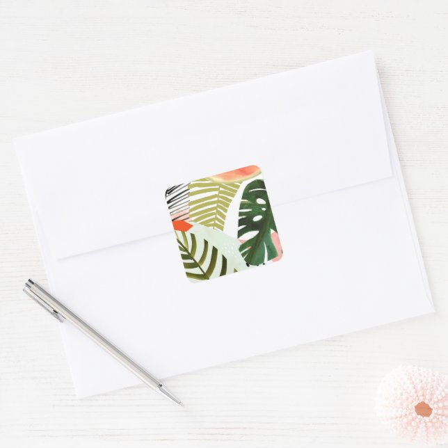 Jungle Beat Tropical Greenery Square Sticker (Envelope)