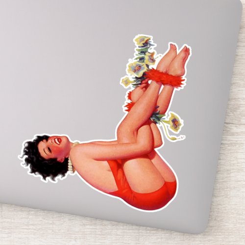Jungle Bell Pin_up Brunette in Red Swimsuit Sticker