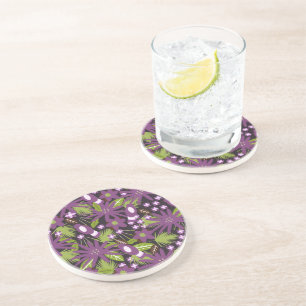 Jungle Bird Pattern Purple Greenery  Tropical  Coaster