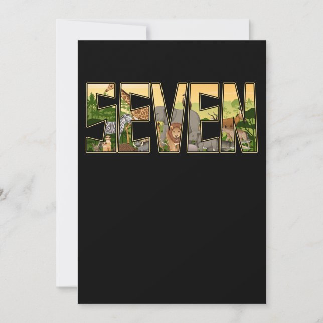 Jungle Birthday Boys Girls Zoo Animal 7 Years Old Invitation (Front)
