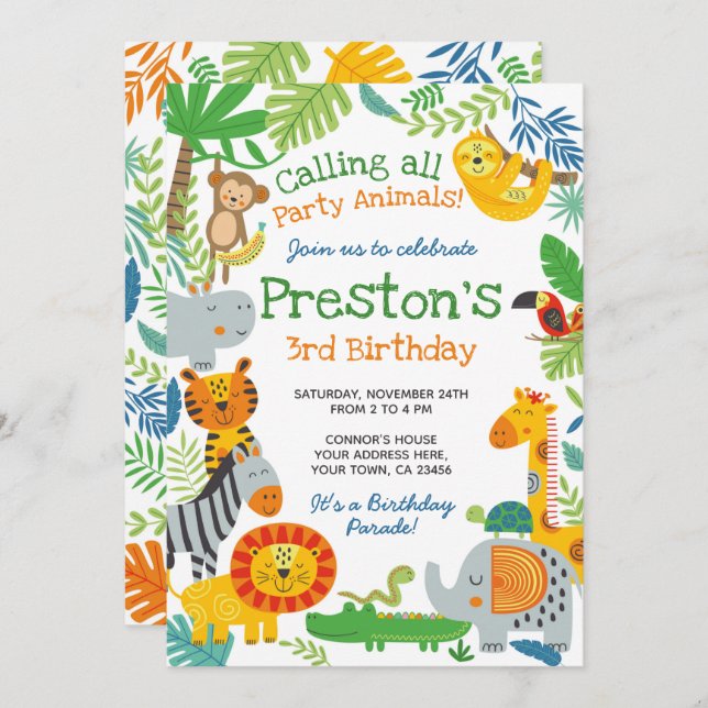 Jungle Birthday Invitation (Front/Back)
