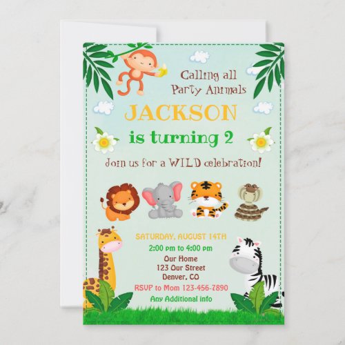 Jungle birthday invitation Party animals invite