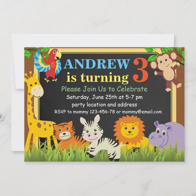 Jungle Birthday Invitation,Safari Birthday Invite (Front)